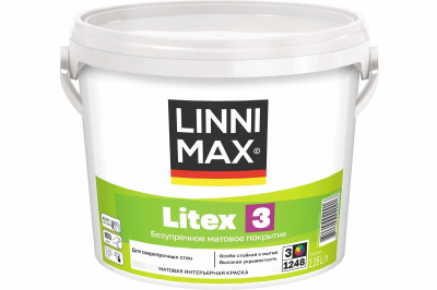 Краска водно-дисперсионная для внутренних работ LINNIMAX Litex 3 / ЛИННИМАКС Литекс 3 (База 3 (2,35 л))