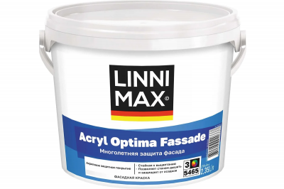 Краска водно-дисперсионная для наружных работ LINNIMAX Acryl Optima Fassade / ЛИННИМАКС Оптима Фасад (База 3 (2,35 л))